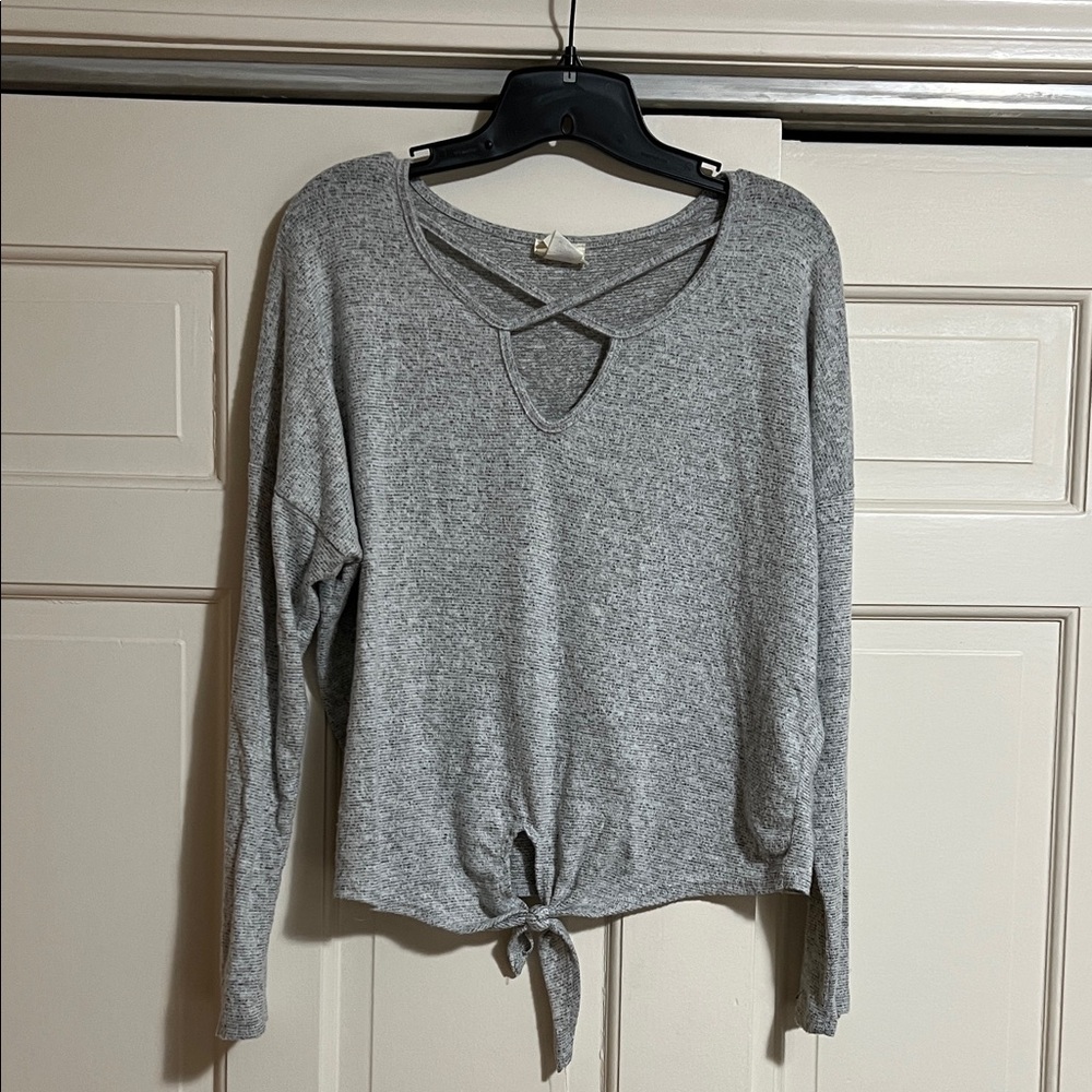 Stylish Gray Women's Sweatshirt with Tie Detail